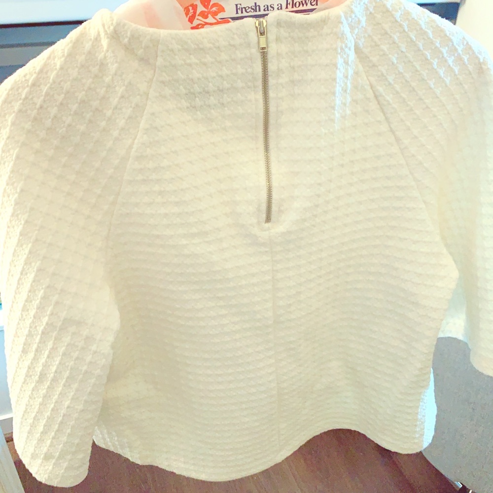 Cream Cropped waffle tunic
